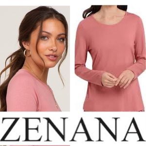 Rose Pink Jersey Long Sleeve Essential Round Neck Tunic Pullover Size Large
